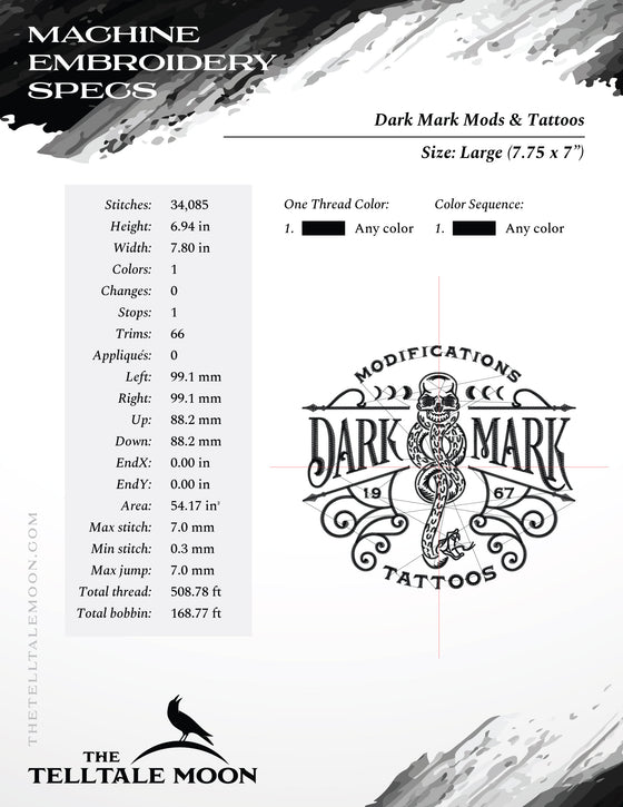 Machine Embroidery: Dark Mark Tattoo Sign - 7, 8, and 9 Inches