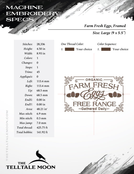 Machine Embroidery: Classic Farmhouse "Farm Fresh Eggs" Sign (7, 8, 9, and 10 Inches Wide)