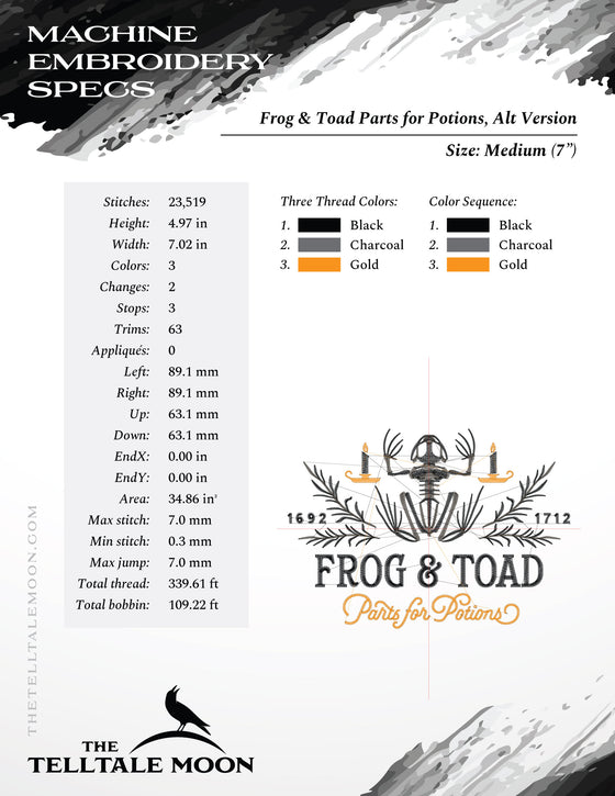 Embroidery Files: Frog & Toad Parts for Potions (Several Variations Between 6 and 10 Inches)