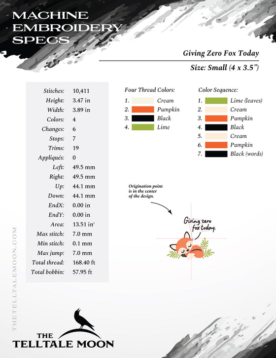 Embroidery: "Giving Zero Fox Today" Cute Pun - 4, 5, 6, and 7 Inches