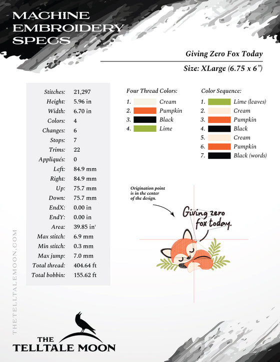 Embroidery: "Giving Zero Fox Today" Cute Pun - 4, 5, 6, and 7 Inches