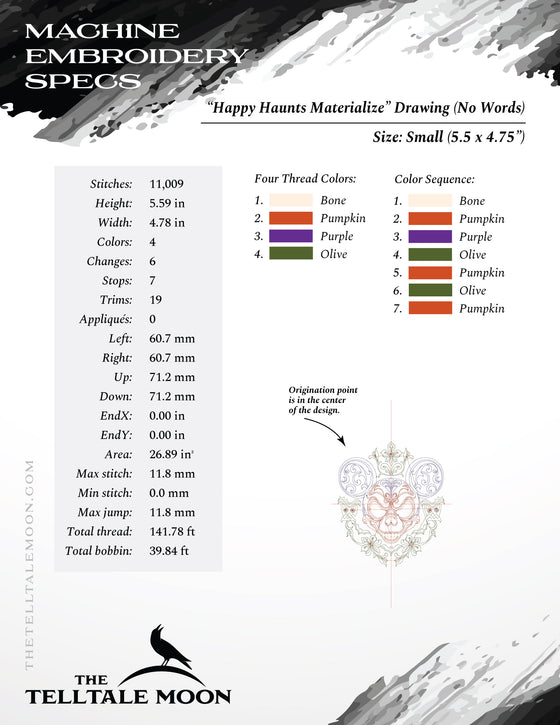 Embroidery: "Happy Haunts Materialize" - Three Versions - Several Sizes 4 Inches and Larger
