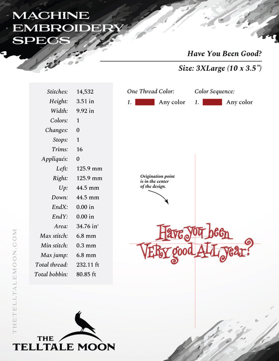 Embroidery: Midcentury "Have You Been Good?" - Seven Sizes Between 5 and 11 Inches Wide