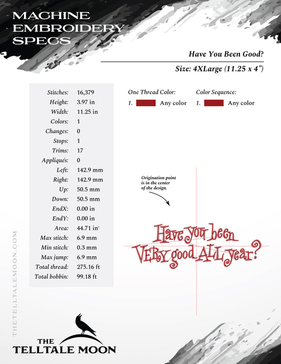 Embroidery: Midcentury "Have You Been Good?" - Seven Sizes Between 5 and 11 Inches Wide