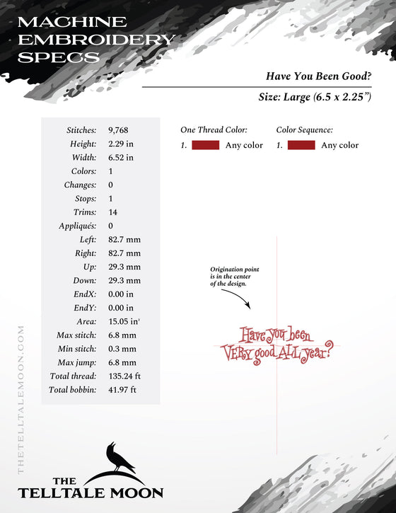 Embroidery: Midcentury "Have You Been Good?" - Seven Sizes Between 5 and 11 Inches Wide