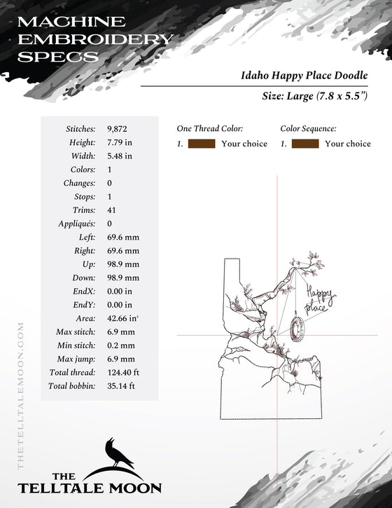 Embroidery: Idaho Happy Place (Six Sizes 5 to 10 Inches; One Thread Color)