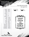 Embroidery: "Keep Calm and Carry Garlic" - Four Sizes Between 7 and 10 Inches Tall