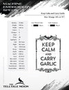 Embroidery: "Keep Calm and Carry Garlic" - Four Sizes Between 7 and 10 Inches Tall