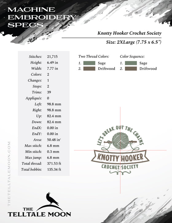 Embroidery: "Knotty Hookers Crochet Society" - 5, 6, 7, 8, 9, 10, and 12 Inches