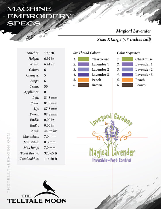 Embroidery: "Magical Lavender" Wizarding Logo (Five Sizes 4 to 8 Inches Tall; Six Thread Colors)