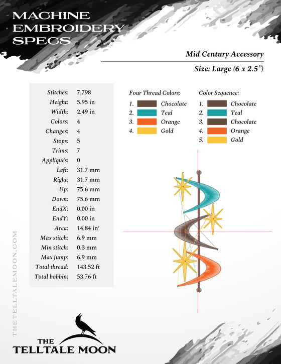 Embroidery: Midcentury Modern Design Element - 4, 5, 6, and 7 Inch Versions