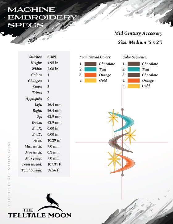 Embroidery: Midcentury Modern Design Element - 4, 5, 6, and 7 Inch Versions