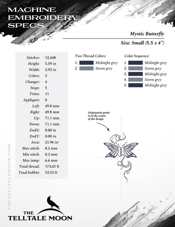Embroidery: Mystic Butterfly Design - 4, 5, 6, 7, 8, 9, 10 Inches Tall