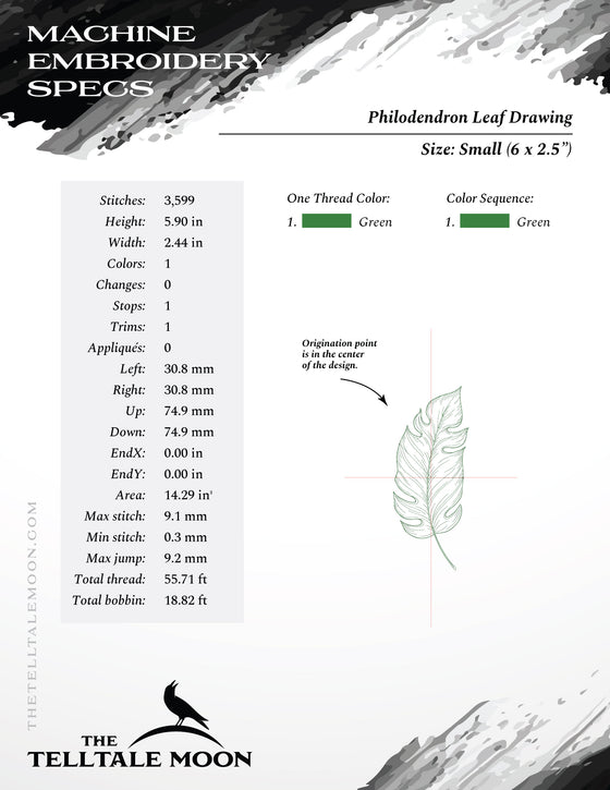 Embroidery: THREE Leaf Drawings - Majestic Palm, Monstera, and Philodendron - Several Sizes Each