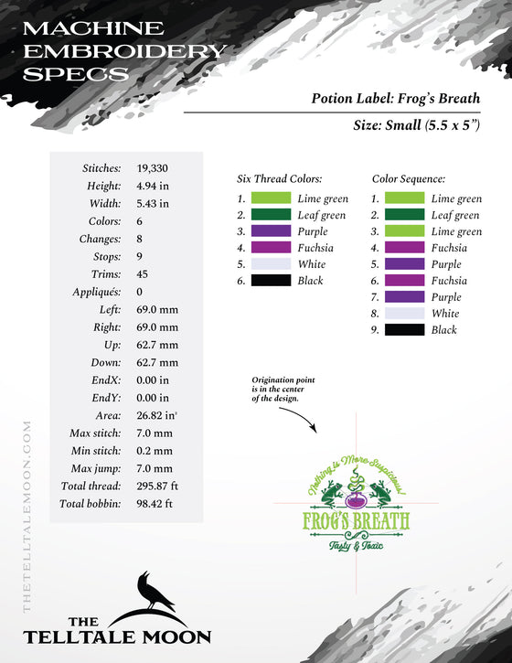 Embroidery: "Frog's Breath" - Four Sizes 5 to 8 Inches Wide - Six Thread Colors