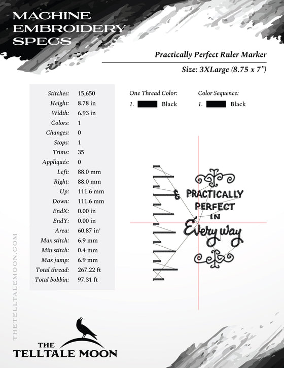 Embroidery: "Practically Perfect" Doodle - Seven Sizes Between 3.5 and 10.5 inches