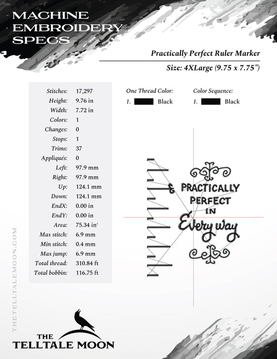 Embroidery: "Practically Perfect" Doodle - Seven Sizes Between 3.5 and 10.5 inches
