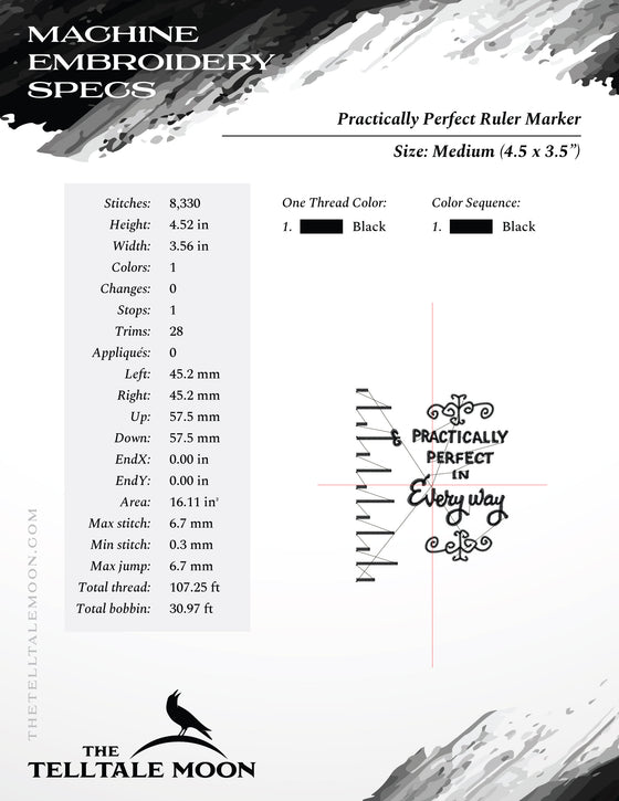 Embroidery: "Practically Perfect" Doodle - Seven Sizes Between 3.5 and 10.5 inches