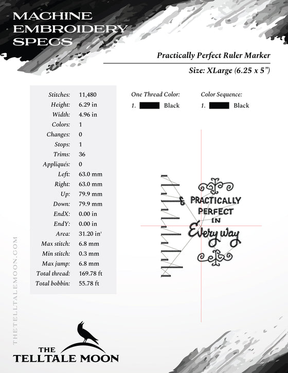 Embroidery: "Practically Perfect" Doodle - Seven Sizes Between 3.5 and 10.5 inches