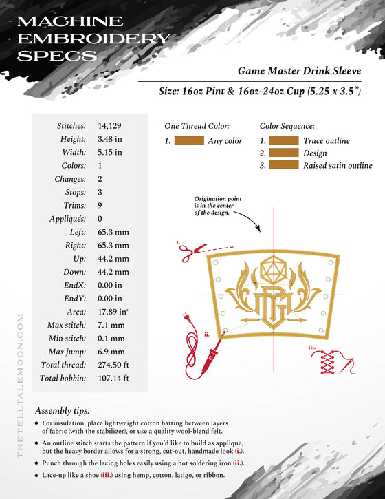 Embroidery: Game Master Drink Sleeve (with both GM and DM Monograms)