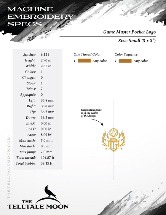 Embroidery: Game Master Project Set - Includes Pocket, Patch, Drink Sleeve, and Coaster (with both GM and DM Monograms)