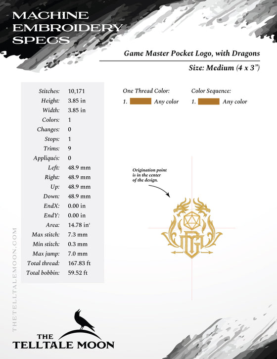 Embroidery: Game Master Project Set - Includes Pocket, Patch, Drink Sleeve, and Coaster (with both GM and DM Monograms)