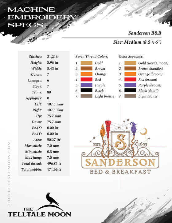 Embroidery: Sanderson Bed & Breakfast (5, 6, and 7 Inches Tall; Seven Thread Colors)