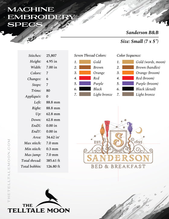 Embroidery: Sanderson Bed & Breakfast (5, 6, and 7 Inches Tall; Seven Thread Colors)