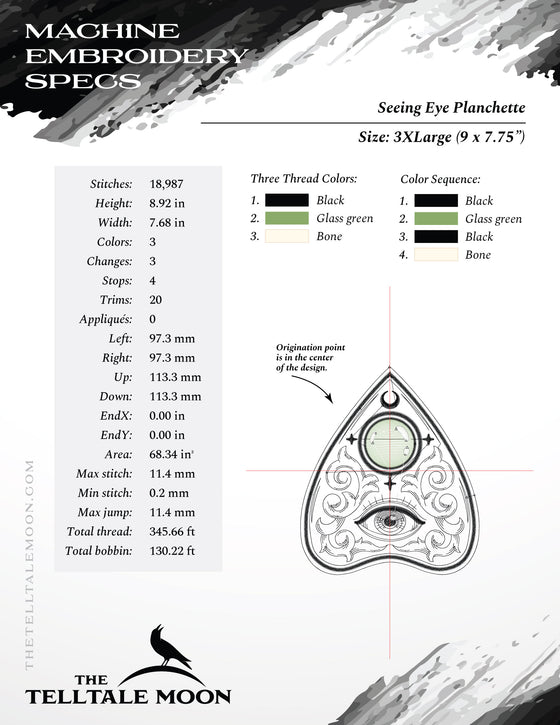 Embroidery: Seeing-eye Ouija Planchette - Six Sizes 4 to 9 Inches Tall
