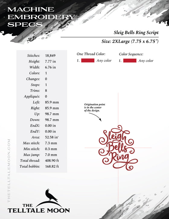 Embroidery: "Sleigh Bells Ring" Script - Five Sizes 4 to 8 Inches Tall
