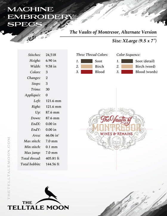 Embroidery: Poe-inspired "Vaults of Montresor" From "Cask of Amontillado" (Two Versions)