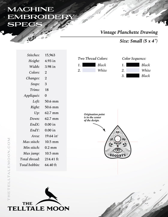 Embroidery: Drawing of a Ouija Planchette - Eight Sizes 5 to 12 Inches Tall