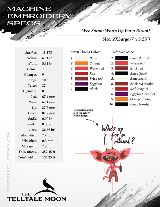 Embroidery: "Who's Up for a Ritual?" Funny Little Satan - 4, 5, 6, 7, and 8 Inches