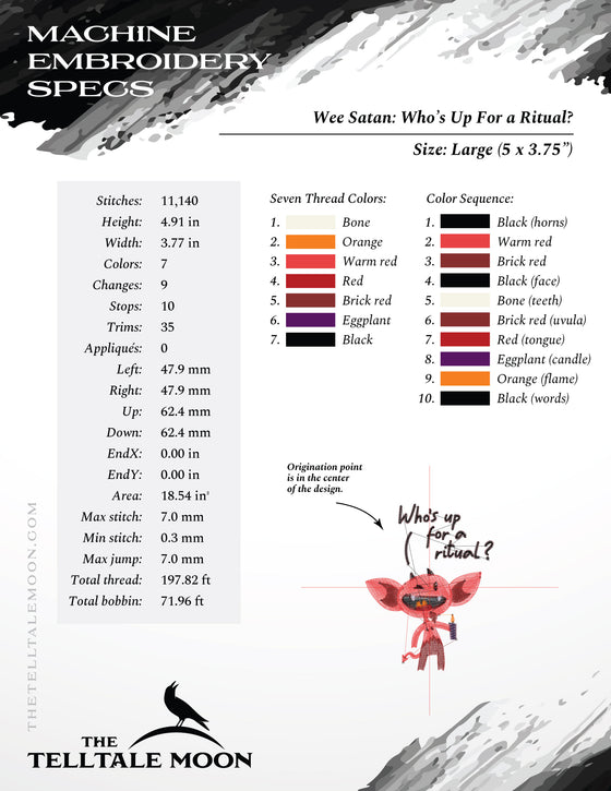 Embroidery: "Who's Up for a Ritual?" Funny Little Satan - 4, 5, 6, 7, and 8 Inches