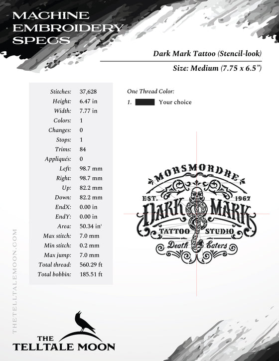 Embroidery: Dark Mark Tattoo (Stencil-style) - 7, 8, 9, 10, and 12 Inches - One Thread Color