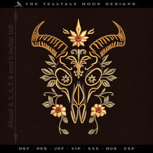  Embroidery: Ornate Goat Skull in Six Sizes - 4 to 9 Inches Tall