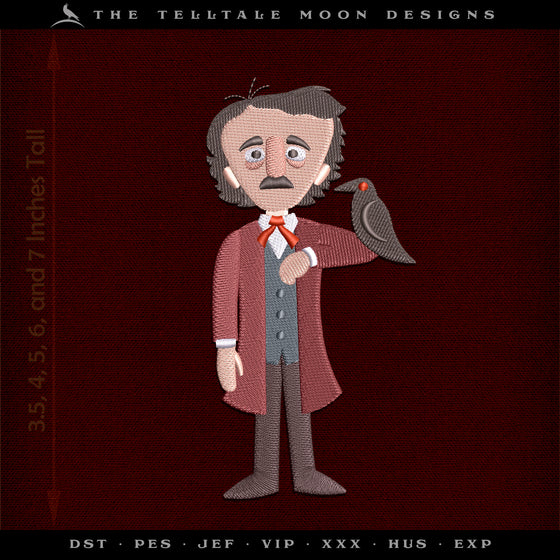 Embroidery: Wee Edgar Allen Poe Character - 4, 5, 6, and 7 Inches