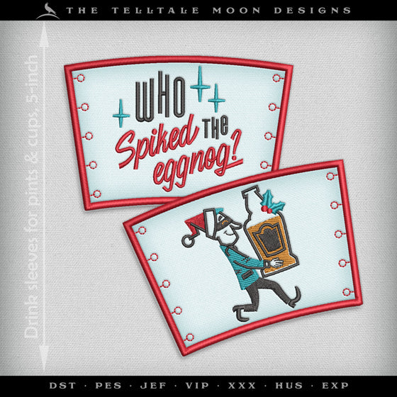 Embroidery: Retro Eggnog Drink Sleeve & Drink Coaster Set