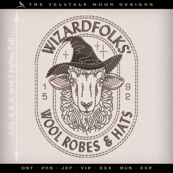 Embroidery: Wizard Wool Robes & Hats (3.5, 4, 5, 6, and 7 Inches Tall, Four Colors)