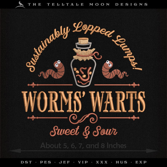 Embroidery: "Worms Warts" - Four Sizes 5 to 8 Inches Wide - Six Thread Colors