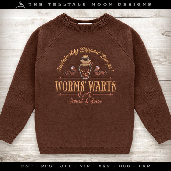 Embroidery: "Worms Warts" - Four Sizes 5 to 8 Inches Wide - Six Thread Colors