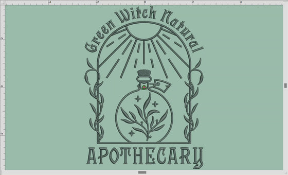 Embroidery: "Green Witch Natural Apothecary" Witchy Design - Five Sizes