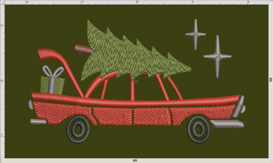 Embroidery: Midcentury Retro Christmas Car - 3, 4, 5, and 6 Inches Wide