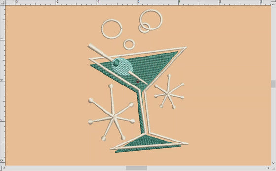Embroidery Files: Mid Century Modern Atomic Martini in Four Sizes