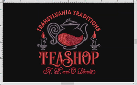 Embroidery: Transylvania Teashop (Four Sizes Between 4 and 7 Inches)