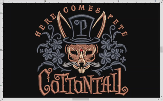 Embroidery Files: "Here Comes Pete Cottontail" - 5, 6, 7, 8, and 9 Inches - Four Thread Colors