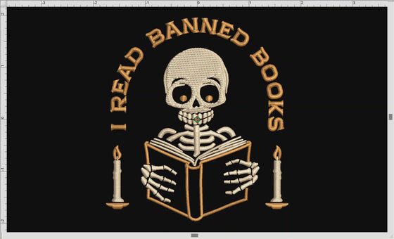 Embroidery: "I Read Banned Books" in Five Sizes Between 4 and 8 Inches Tall