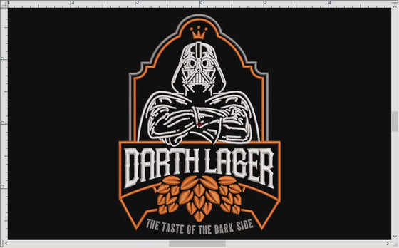 Machine Embroidery: Beer Nerd "Darth Lager" Label Design (6.8, 7.8, and 8.8 Inches Tall, Three Thread Colors)