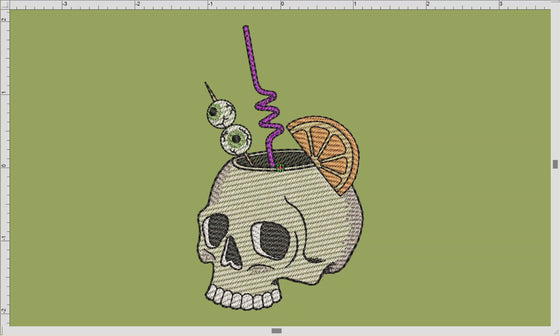 Embroidery: Sketchy Skull Mug - Five Sizes 4 to 8 Inches Tall - Eight Thread Colors