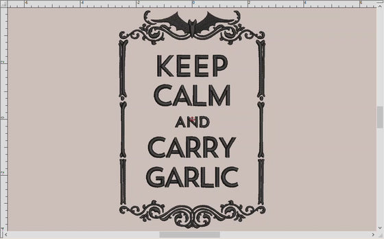 Embroidery: "Keep Calm and Carry Garlic" - Four Sizes Between 7 and 10 Inches Tall